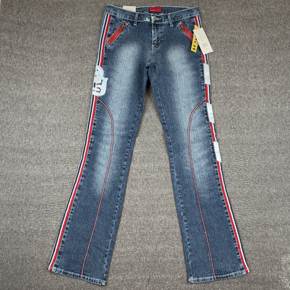 Vintage Paco Jeans Womens 5 Blue Embroidered Flare Bootcut Ribbon Y2K NWT